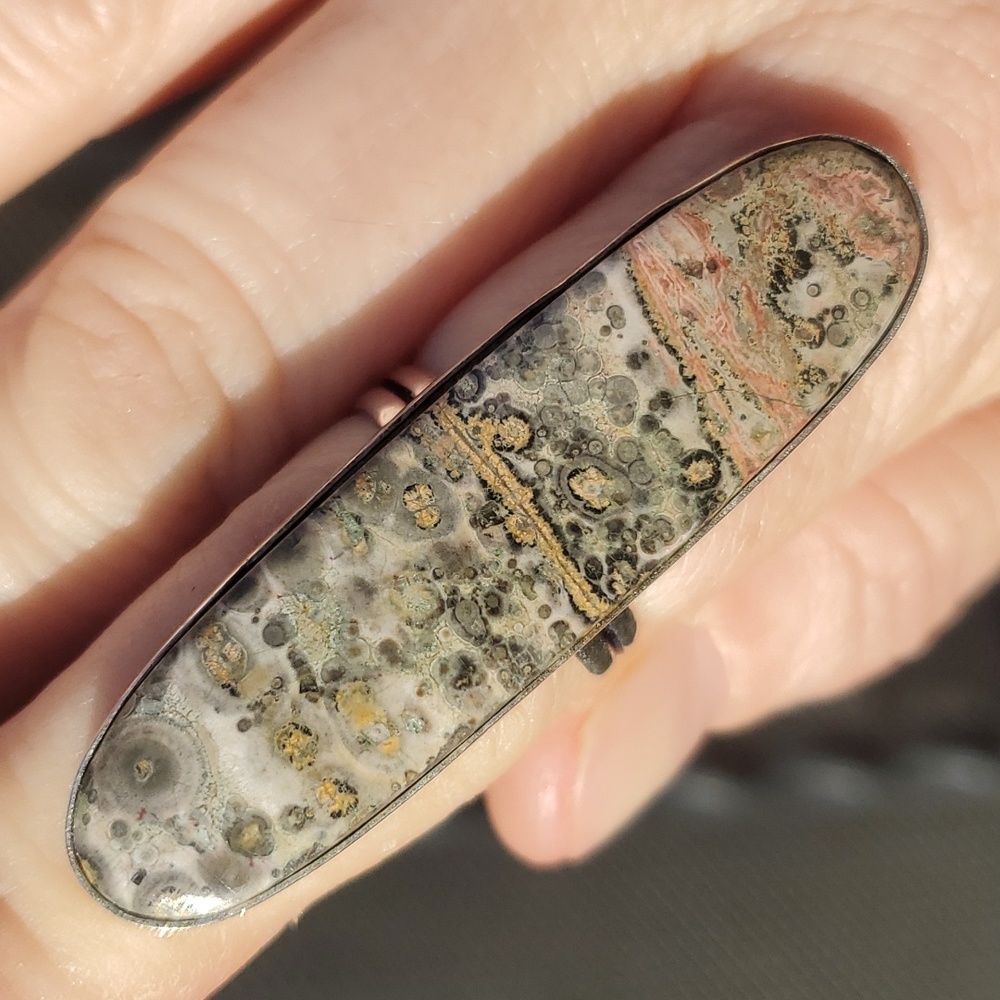 New Huge Leopard Skin Jasper 925 Silver Statement Ring.